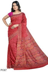 Multicolour Designer Wedding Partywear Pure Crepe Printed Hand Embroidery Work Bridal Saree Sari With Blouse Piece PC67