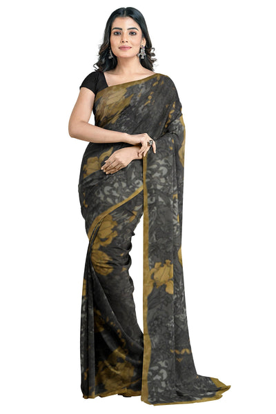 Multicolour Designer Wedding Partywear Pure Crepe Printed Hand Embroidery Work Bridal Saree Sari With Blouse Piece PC68
