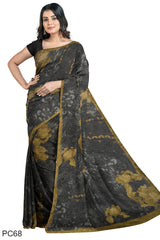 Multicolour Designer Wedding Partywear Pure Crepe Printed Hand Embroidery Work Bridal Saree Sari With Blouse Piece PC68