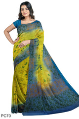 Multicolour Designer Wedding Partywear Pure Crepe Printed Hand Embroidery Work Bridal Saree Sari With Blouse Piece PC70