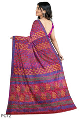 Multicolour Designer Wedding Partywear Pure Crepe Printed Hand Embroidery Work Bridal Saree Sari With Blouse Piece PC72