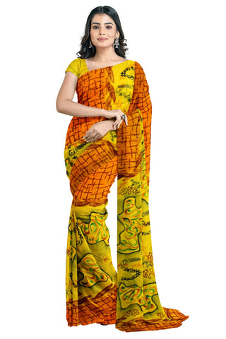 Multicolour Designer Wedding Partywear Pure Crepe Printed Hand Embroidery Work Bridal Saree Sari With Blouse Piece PC73