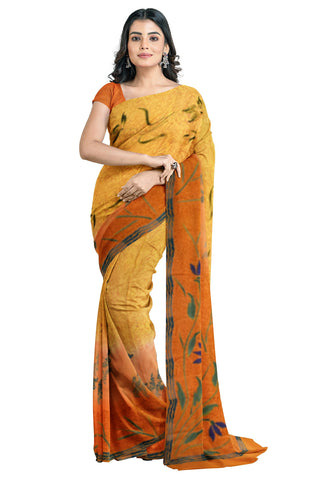 Multicolour Designer Wedding Partywear Pure Crepe Printed Hand Embroidery Work Bridal Saree Sari With Blouse Piece PC78