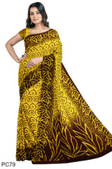 Multicolour Designer Wedding Partywear Pure Crepe Printed Hand Embroidery Work Bridal Saree Sari With Blouse Piece PC79