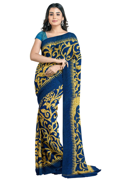 Multicolour Designer Wedding Partywear Pure Crepe Printed Hand Embroidery Work Bridal Saree Sari With Blouse Piece PC7