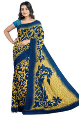 Multicolour Designer Wedding Partywear Pure Crepe Printed Hand Embroidery Work Bridal Saree Sari With Blouse Piece PC7