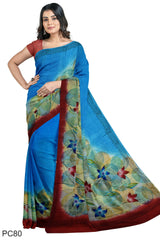 Multicolour Designer Wedding Partywear Pure Crepe Printed Hand Embroidery Work Bridal Saree Sari With Blouse Piece PC80