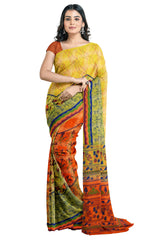 Multicolour Designer Wedding Partywear Pure Crepe Printed Hand Embroidery Work Bridal Saree Sari With Blouse Piece PC81