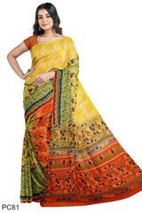 Multicolour Designer Wedding Partywear Pure Crepe Printed Hand Embroidery Work Bridal Saree Sari With Blouse Piece PC81