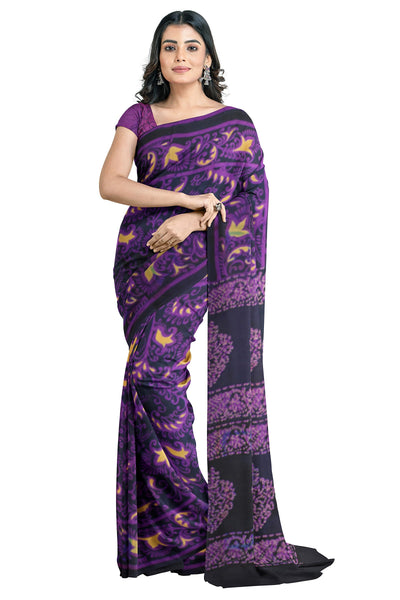 Multicolour Designer Wedding Partywear Pure Crepe Printed Hand Embroidery Work Bridal Saree Sari With Blouse Piece PC83