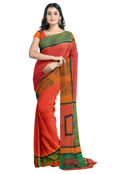 Multicolour Designer Wedding Partywear Pure Crepe Printed Hand Embroidery Work Bridal Saree Sari With Blouse Piece PC84