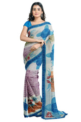 Multicolour Designer Wedding Partywear Pure Crepe Printed Hand Embroidery Work Bridal Saree Sari With Blouse Piece PC86