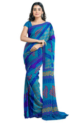 Multicolour Designer Wedding Partywear Pure Crepe Printed Hand Embroidery Work Bridal Saree Sari With Blouse Piece PC87