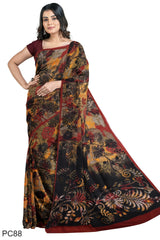 Multicolour Designer Wedding Partywear Pure Crepe Printed Hand Embroidery Work Bridal Saree Sari With Blouse Piece PC88