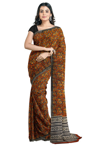 Multicolour Designer Wedding Partywear Pure Crepe Printed Hand Embroidery Work Bridal Saree Sari With Blouse Piece PC8