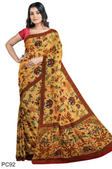 Multicolour Designer Wedding Partywear Pure Crepe Printed Hand Embroidery Work Bridal Saree Sari With Blouse Piece PC92