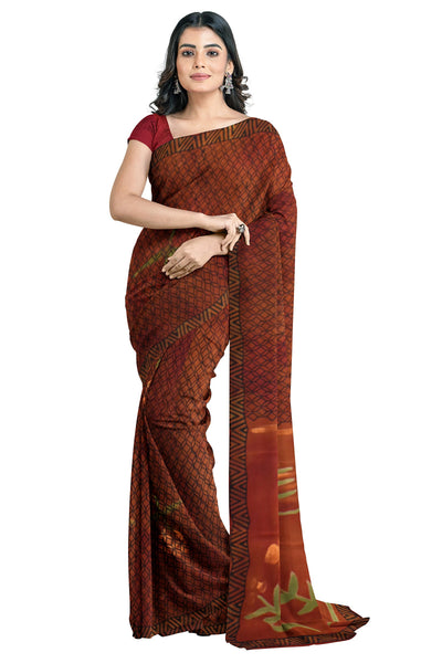 Multicolour Designer Wedding Partywear Pure Crepe Printed Hand Embroidery Work Bridal Saree Sari With Blouse Piece PC94