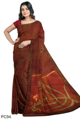 Multicolour Designer Wedding Partywear Pure Crepe Printed Hand Embroidery Work Bridal Saree Sari With Blouse Piece PC94