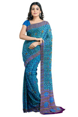 Multicolour Designer Wedding Partywear Pure Crepe Printed Hand Embroidery Work Bridal Saree Sari With Blouse Piece PC95