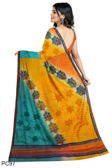 Multicolour Designer Wedding Partywear Pure Crepe Printed Hand Embroidery Work Bridal Saree Sari With Blouse Piece PC97