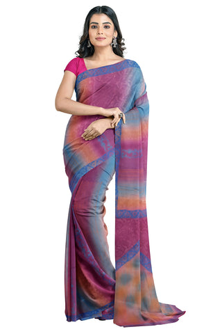 Multicolour Designer Wedding Partywear Pure Crepe Printed Hand Embroidery Work Bridal Saree Sari With Blouse Piece PC99