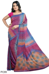 Multicolour Designer Wedding Partywear Pure Crepe Printed Hand Embroidery Work Bridal Saree Sari With Blouse Piece PC99