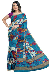 Multicolour Designer Wedding Partywear Pure Crepe Printed Hand Embroidery Work Bridal Saree Sari With Blouse Piece PC9