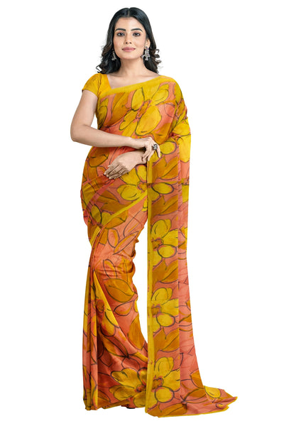 Multicolour Designer Wedding Partywear Pure Georgette Printed Hand Embroidery Work Bridal Saree Sari With Blouse Piece PG10