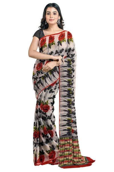 Multicolour Designer Wedding Partywear Pure Georgette Printed Hand Embroidery Work Bridal Saree Sari With Blouse Piece PG16