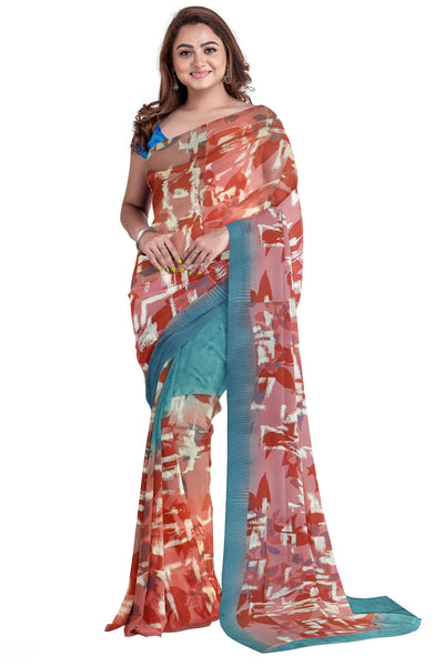 Multicolour Designer Wedding Partywear Pure Georgette Printed Hand Embroidery Work Bridal Saree Sari With Blouse Piece PG17