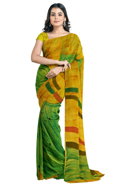Multicolour Designer Wedding Partywear Pure Georgette Printed Hand Embroidery Work Bridal Saree Sari With Blouse Piece PG22