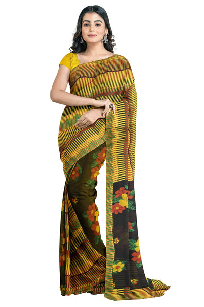 Multicolour Designer Wedding Partywear Pure Georgette Printed Hand Embroidery Work Bridal Saree Sari With Blouse Piece PG23