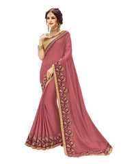 Dark Red Two Tone Chiffon Heavy Border Embellished Designer Saree Sari