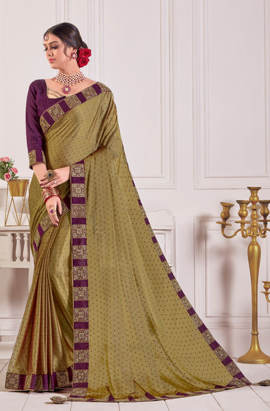 Olive Poly Silk Embroidered Fancy Designer Saree Sari