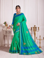 Green Poly Silk Embroidered Fancy Designer Saree Sari