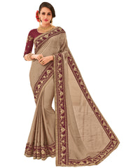 Brown Two Tone Chiffon Embroidered Beautiful Floral Stone Designer Saree Sari