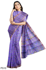 Multicolour Designer Wedding Partywear Pure Silk Printed Zari Hand Embroidery Work Bridal Saree Sari With Blouse Piece PS10