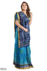 Multicolour Designer Wedding Partywear Pure Silk Printed Zari Hand Embroidery Work Bridal Saree Sari With Blouse Piece PS13