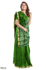 Multicolour Designer Wedding Partywear Pure Silk Printed Zari Hand Embroidery Work Bridal Saree Sari With Blouse Piece PS14