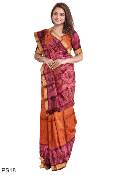 Multicolour Designer Wedding Partywear Pure Silk Printed Zari Hand Embroidery Work Bridal Saree Sari With Blouse Piece PS18