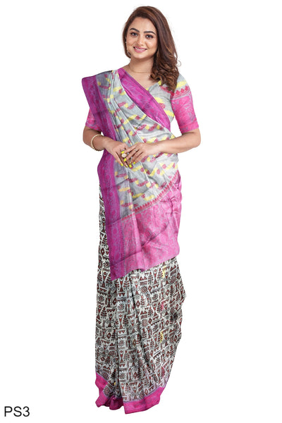Multicolour Designer Wedding Partywear Pure Silk Printed Thread Hand Embroidery Work Bridal Saree Sari With Blouse Piece PS3