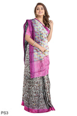 Multicolour Designer Wedding Partywear Pure Silk Printed Thread Hand Embroidery Work Bridal Saree Sari With Blouse Piece PS3
