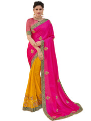 Pink Poly Silk Embroidered Two Tone Designer Saree Sari