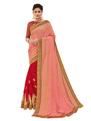 Pink Poly Silk Embroidered Two Tone Designer Saree Sari