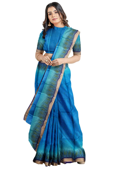 Multicolour Designer Wedding Partywear Pure Silk Printed Zari Hand Embroidery Work Bridal Saree Sari With Blouse Piece PS7