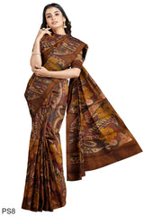 Multicolour Designer Wedding Partywear Pure Silk Printed Hand Embroidery Work Bridal Saree Sari With Blouse Piece PS8