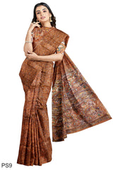 Multicolour Designer Wedding Partywear Pure Silk Printed Hand Embroidery Work Bridal Saree Sari With Blouse Piece PS9