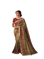 Olive Poly Silk Heavy Embroidered Work Designer Saree Sari