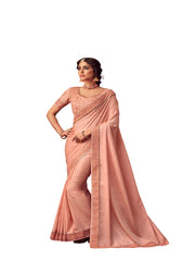 Pink Poly Silk Heavy Embroidered Work Designer Saree Sari