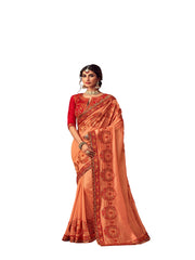Orange Poly Silk Heavy Embroidered Work Designer Saree Sari